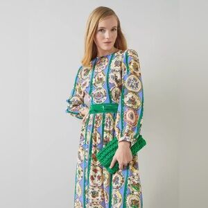 LK Bennett Erica Plate Print Silk Dress Size 10